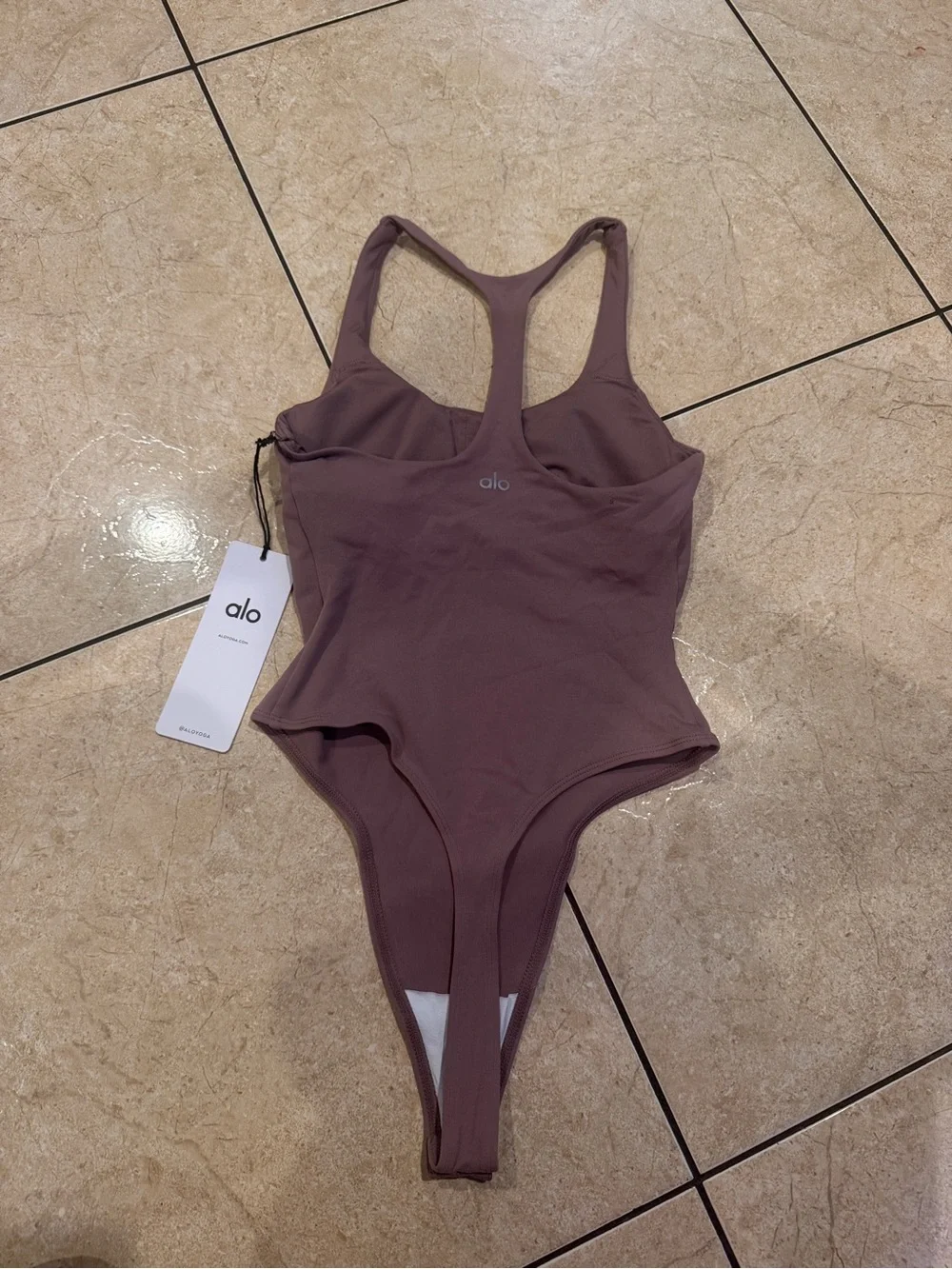 Alo sleek back bodysuit smoky quartz